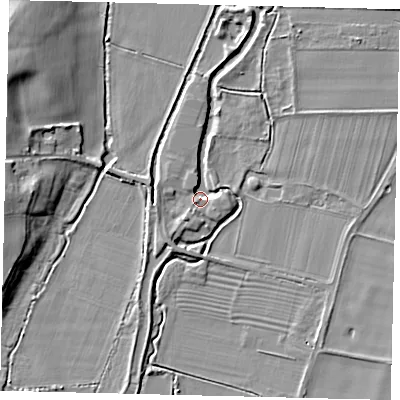 Shaded relief map of the ground around SG189JX, computed from Environment Agency LiDAR. The ground here sits at about 29 m above sea level and falls 10 m across the surrounding 800 m. Surface water reaching this point runs off ground lying to the south-west, 4.0 m higher.