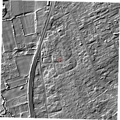 Shaded relief map of the ground around SG191DR, computed from Environment Agency LiDAR. The ground here sits at about 24 m above sea level and falls 11 m across the surrounding 800 m. Surface water reaching this point runs off ground lying to the east-south-east, 1.4 m higher.