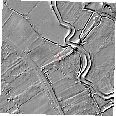 Shaded relief map of the ground around SG191NX, computed from Environment Agency LiDAR. The ground here sits at about 24 m above sea level and falls 7 m across the surrounding 800 m. Surface water reaching this point runs off ground lying to the south-south-west, 0.8 m higher.