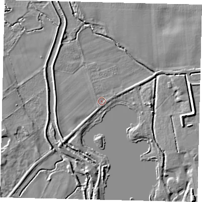 Shaded relief map of the ground around SG192AL, computed from Environment Agency LiDAR. The ground here sits at about 19 m above sea level and falls 6 m across the surrounding 800 m. Surface water reaching this point runs off ground lying to the east-south-east, 0.6 m higher.