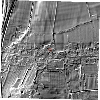 Shaded relief map of the ground around SG192BJ, computed from Environment Agency LiDAR. The ground here sits at about 20 m above sea level and falls 10 m across the surrounding 800 m. Surface water reaching this point runs off ground lying to the west-north-west, 0.8 m higher.