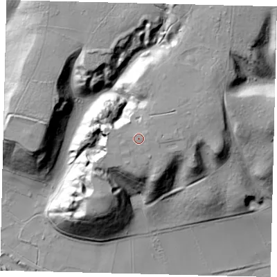 Shaded relief map of the ground around SG192DL, computed from Environment Agency LiDAR. The ground here sits at about 61 m above sea level and falls 41 m across the surrounding 800 m. Surface water reaching this point runs off ground lying to the west-south-west, 0.9 m higher.