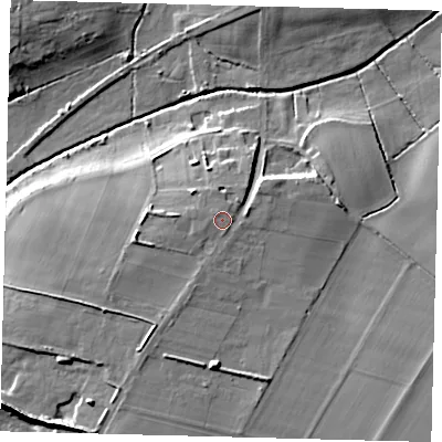 Shaded relief map of the ground around SG193LW, computed from Environment Agency LiDAR. The ground here sits at about 50 m above sea level and falls 15 m across the surrounding 800 m. Surface water reaching this point runs off ground lying to the north-west, 1.2 m higher.