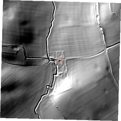 Shaded relief map of the ground around SG27EA, computed from Environment Agency LiDAR. The ground here sits at about 71 m above sea level and falls 49 m across the surrounding 800 m. Surface water reaching this point runs off ground lying to the east-north-east, 24.5 m higher.
