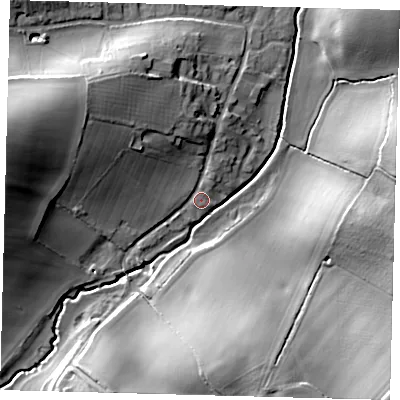 Shaded relief map of the ground around SG27NP, computed from Environment Agency LiDAR. The ground here sits at about 81 m above sea level and falls 23 m across the surrounding 800 m. Surface water reaching this point runs off ground lying to the north-west, 12.9 m higher.