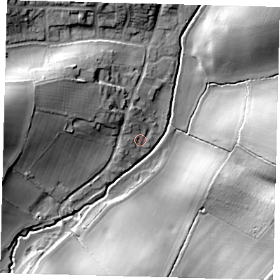 Shaded relief map of the ground around SG27NR, computed from Environment Agency LiDAR. The ground here sits at about 81 m above sea level and falls 24 m across the surrounding 800 m. Surface water reaching this point runs off ground lying to the north-north-west, 3.5 m higher.