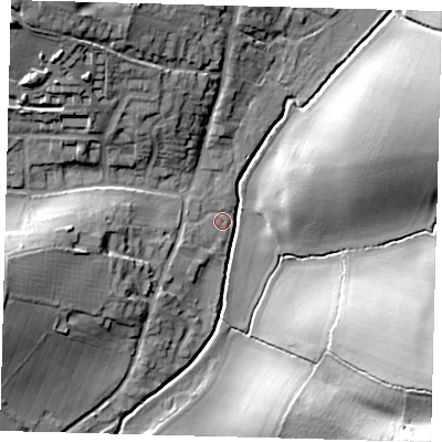 Shaded relief map of the ground around SG27RG, computed from Environment Agency LiDAR. The ground here sits at about 81 m above sea level and falls 27 m across the surrounding 800 m. Surface water reaching this point runs off ground lying to the north-west, 19.1 m higher.