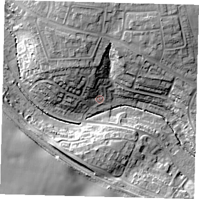 Shaded relief map of the ground around SG28SG, computed from Environment Agency LiDAR. The ground here sits at about 78 m above sea level and falls 22 m across the surrounding 800 m. Surface water reaching this point runs off ground lying to the north-north-west, 10.1 m higher.