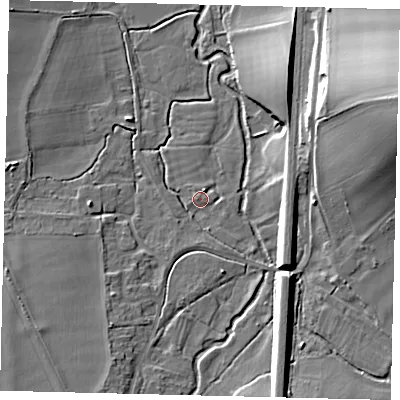 Shaded relief map of the ground around SG53TW, computed from Environment Agency LiDAR. The ground here sits at about 48 m above sea level and falls 24 m across the surrounding 800 m. Surface water reaching this point runs off ground lying to the south-east, 1.1 m higher.