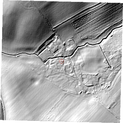 Shaded relief map of the ground around SG75LA, computed from Environment Agency LiDAR. The ground here sits at about 51 m above sea level and falls 20 m across the surrounding 800 m. Surface water reaching this point runs off ground lying to the south-east, 9.3 m higher.