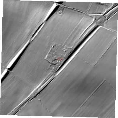 Shaded relief map of the ground around SG76SL, computed from Environment Agency LiDAR. The ground here sits at about 81 m above sea level and falls 20 m across the surrounding 800 m. Surface water reaching this point runs off ground lying to the east-north-east, 3.4 m higher.