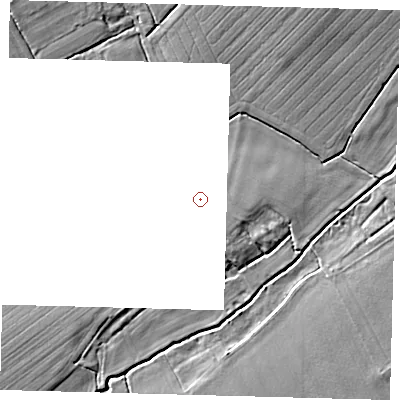 Shaded relief map of the ground around SG80EY, computed from Environment Agency LiDAR. and falls 7 m across the surrounding 800 m.