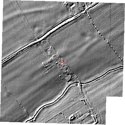 Shaded relief map of the ground around SG80HP, computed from Environment Agency LiDAR. The ground here sits at about 24 m above sea level and falls 5 m across the surrounding 800 m. Surface water reaching this point runs off ground lying to the west, 0.7 m higher.