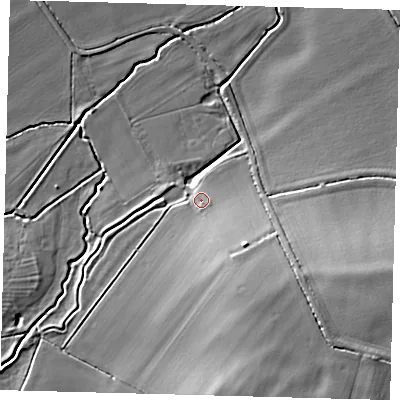 Shaded relief map of the ground around SG80LE, computed from Environment Agency LiDAR. The ground here sits at about 30 m above sea level and falls 15 m across the surrounding 800 m. Surface water reaching this point runs off ground lying to the south-south-east, 10.3 m higher.