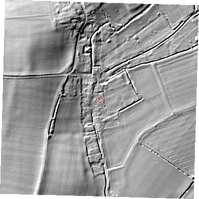 Shaded relief map of the ground around SG85SG, computed from Environment Agency LiDAR. The ground here sits at about 20 m above sea level and falls 10 m across the surrounding 800 m. Surface water reaching this point runs off ground lying to the west-north-west, 8.0 m higher.