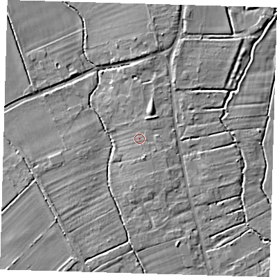Shaded relief map of the ground around SG86GN, computed from Environment Agency LiDAR. The ground here sits at about 20 m above sea level and falls 6 m across the surrounding 800 m. Surface water reaching this point runs off ground lying to the south-south-east, 0.9 m higher.