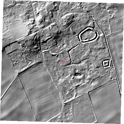 Shaded relief map of the ground around SG87SA, computed from Environment Agency LiDAR. The ground here sits at about 24 m above sea level and falls 7 m across the surrounding 800 m. Surface water reaching this point runs off ground lying to the north, 0.9 m higher.