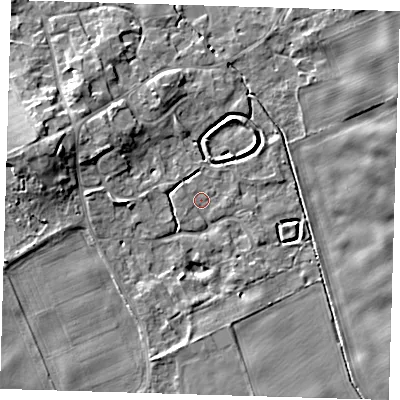 Shaded relief map of the ground around SG87SE, computed from Environment Agency LiDAR. The ground here sits at about 24 m above sea level and falls 8 m across the surrounding 800 m. Surface water reaching this point runs off ground lying to the west-north-west, 7.4 m higher.