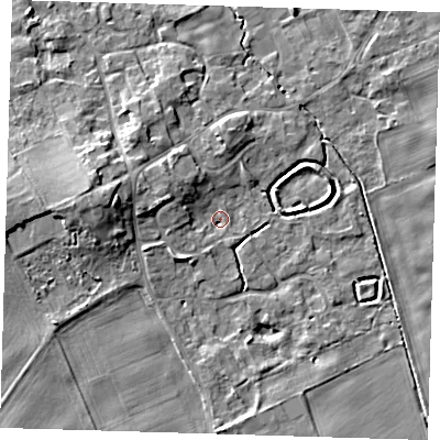 Shaded relief map of the ground around SG87TR, computed from Environment Agency LiDAR. The ground here sits at about 23 m above sea level and falls 8 m across the surrounding 800 m. Surface water reaching this point runs off ground lying to the west-north-west, 5.0 m higher.