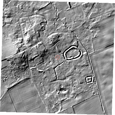 Shaded relief map of the ground around SG87TS, computed from Environment Agency LiDAR. The ground here sits at about 24 m above sea level and falls 8 m across the surrounding 800 m. Surface water reaching this point runs off ground lying to the west, 7.4 m higher.