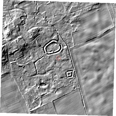 Shaded relief map of the ground around SG87TT, computed from Environment Agency LiDAR. The ground here sits at about 24 m above sea level and falls 7 m across the surrounding 800 m. Surface water reaching this point runs off ground lying to the east, 0.6 m higher.