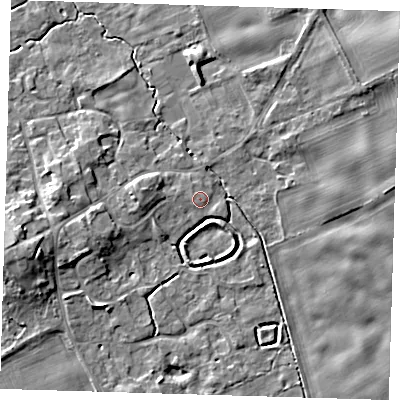 Shaded relief map of the ground around SG87WA, computed from Environment Agency LiDAR. The ground here sits at about 24 m above sea level and falls 8 m across the surrounding 800 m. Surface water reaching this point runs off ground lying to the west-south-west, 7.4 m higher.