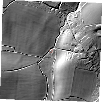 Shaded relief map of the ground around SG90AL, computed from Environment Agency LiDAR. The ground here sits at about 110 m above sea level and falls 22 m across the surrounding 800 m. Surface water reaching this point runs off ground lying to the north-west, 16.9 m higher.