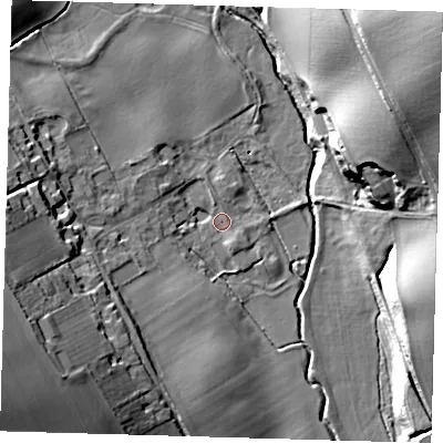 Shaded relief map of the ground around SG99LH, computed from Environment Agency LiDAR. The ground here sits at about 78 m above sea level and falls 33 m across the surrounding 800 m. Surface water reaching this point runs off ground lying to the west-south-west, 24.1 m higher.