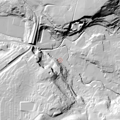 Shaded relief map of the ground around SK105PA, computed from Environment Agency LiDAR. The ground here sits at about 142 m above sea level and falls 81 m across the surrounding 800 m. Surface water reaching this point runs off ground lying to the south-east, 56.2 m higher.
