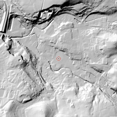 Shaded relief map of the ground around SK105QF, computed from Environment Agency LiDAR. The ground here sits at about 146 m above sea level and falls 71 m across the surrounding 800 m. Surface water reaching this point runs off ground lying to the east-north-east, 33.8 m higher.