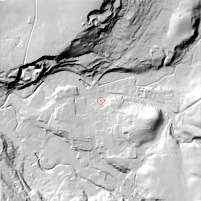 Shaded relief map of the ground around SK105QL, computed from Environment Agency LiDAR. The ground here sits at about 156 m above sea level and falls 94 m across the surrounding 800 m. Surface water reaching this point runs off ground lying to the east-south-east, 27.7 m higher.