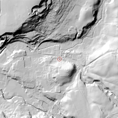 Shaded relief map of the ground around SK105RE, computed from Environment Agency LiDAR. The ground here sits at about 160 m above sea level and falls 90 m across the surrounding 800 m. Surface water reaching this point runs off ground lying to the south-south-east, 23.8 m higher.