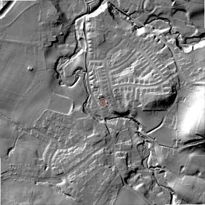 Shaded relief map of the ground around SK110DU, computed from Environment Agency LiDAR. The ground here sits at about 166 m above sea level and falls 52 m across the surrounding 800 m. Surface water reaching this point runs off ground lying to the east-south-east, 39.0 m higher.