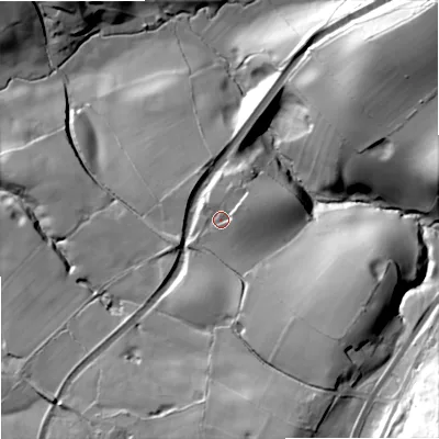 Shaded relief map of the ground around SK110JH, computed from Environment Agency LiDAR. The ground here sits at about 164 m above sea level and falls 84 m across the surrounding 800 m. Surface water reaching this point runs off ground lying to the east-north-east, 4.7 m higher.