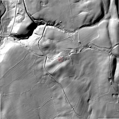 Shaded relief map of the ground around SK110NZ, computed from Environment Agency LiDAR. The ground here sits at about 192 m above sea level and falls 71 m across the surrounding 800 m. Surface water reaching this point runs off ground lying to the south-east, 4.3 m higher.