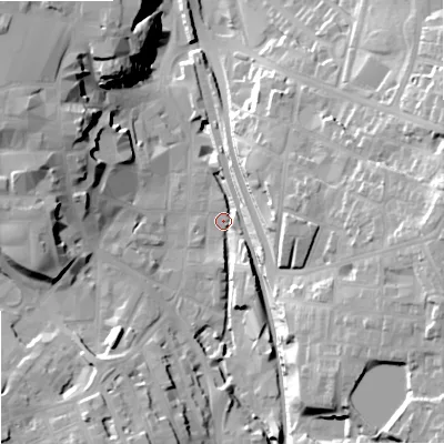 Shaded relief map of the ground around SK116LS, computed from Environment Agency LiDAR. The ground here sits at about 132 m above sea level and falls 31 m across the surrounding 800 m. Surface water reaching this point runs off ground lying to the east, 28.9 m higher.