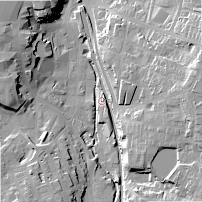 Shaded relief map of the ground around SK117AA, computed from Environment Agency LiDAR. The ground here sits at about 135 m above sea level and falls 31 m across the surrounding 800 m. Surface water reaching this point runs off ground lying to the east, 24.8 m higher.