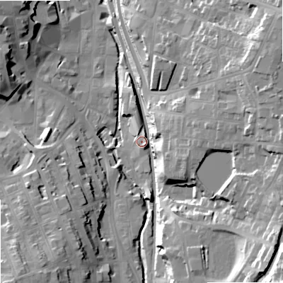 Shaded relief map of the ground around SK117HL, computed from Environment Agency LiDAR. The ground here sits at about 137 m above sea level and falls 43 m across the surrounding 800 m. Surface water reaching this point runs off ground lying to the south-east, 28.7 m higher.