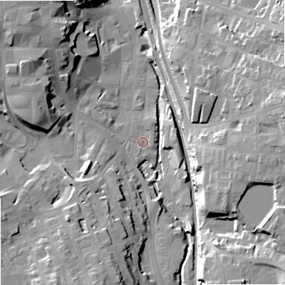 Shaded relief map of the ground around SK117NE, computed from Environment Agency LiDAR. The ground here sits at about 133 m above sea level and falls 29 m across the surrounding 800 m. Surface water reaching this point runs off ground lying to the south-south-west, 13.3 m higher.