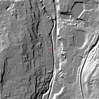 Shaded relief map of the ground around SK117PA, computed from Environment Agency LiDAR. The ground here sits at about 138 m above sea level and falls 56 m across the surrounding 800 m. Surface water reaching this point runs off ground lying to the west-south-west, 21.1 m higher.