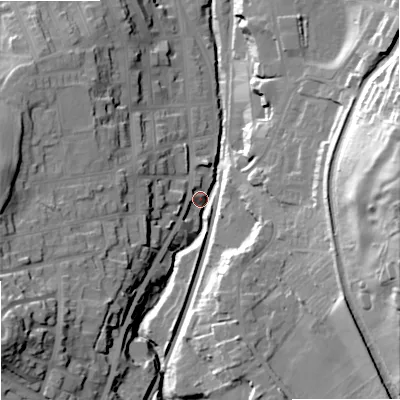 Shaded relief map of the ground around SK117SR, computed from Environment Agency LiDAR. The ground here sits at about 140 m above sea level and falls 53 m across the surrounding 800 m. Surface water reaching this point runs off ground lying to the south-west, 29.6 m higher.