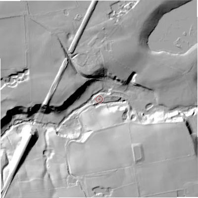 Shaded relief map of the ground around SK119BW, computed from Environment Agency LiDAR. The ground here sits at about 59 m above sea level and falls 26 m across the surrounding 800 m. Surface water reaching this point runs off ground lying to the south, 24.5 m higher.