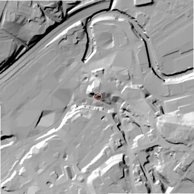 Shaded relief map of the ground around SK11LA, computed from Environment Agency LiDAR. The ground here sits at about 52 m above sea level and falls 42 m across the surrounding 800 m. Surface water reaching this point runs off ground lying to the north-north-west, 11.2 m higher.