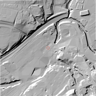 Shaded relief map of the ground around SK11PJ, computed from Environment Agency LiDAR. The ground here sits at about 44 m above sea level and falls 43 m across the surrounding 800 m. Surface water reaching this point runs off ground lying to the south-south-east, 35.6 m higher.