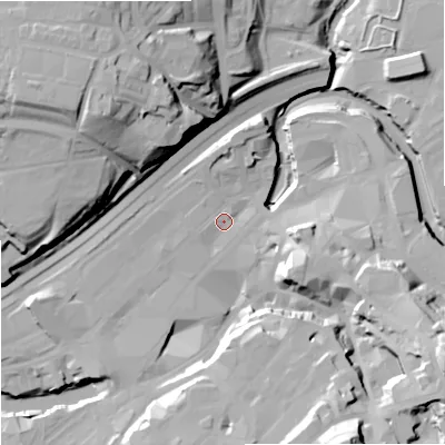 Shaded relief map of the ground around SK11SL, computed from Environment Agency LiDAR. The ground here sits at about 44 m above sea level and falls 43 m across the surrounding 800 m. Surface water reaching this point runs off ground lying to the south-south-east, 35.4 m higher.