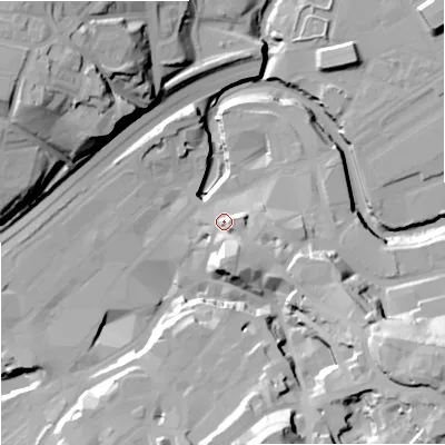 Shaded relief map of the ground around SK11XR, computed from Environment Agency LiDAR. The ground here sits at about 51 m above sea level and falls 42 m across the surrounding 800 m. Surface water reaching this point runs off ground lying to the south-south-east, 10.8 m higher.