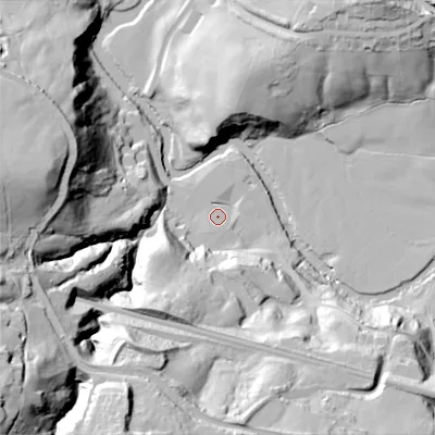 Shaded relief map of the ground around SK122HW, computed from Environment Agency LiDAR. The ground here sits at about 111 m above sea level and falls 81 m across the surrounding 800 m. Surface water reaching this point runs off ground lying to the south, 3.7 m higher.