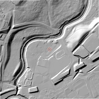 Shaded relief map of the ground around SK12AP, computed from Environment Agency LiDAR. The ground here sits at about 41 m above sea level and falls 40 m across the surrounding 800 m. Surface water reaching this point runs off ground lying to the east, 4.3 m higher.