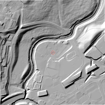 Shaded relief map of the ground around SK12BU, computed from Environment Agency LiDAR. The ground here sits at about 41 m above sea level and falls 42 m across the surrounding 800 m. Surface water reaching this point runs off ground lying to the east-south-east, 15.4 m higher.