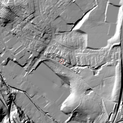 Shaded relief map of the ground around SK136EE, computed from Environment Agency LiDAR. The ground here sits at about 139 m above sea level and falls 52 m across the surrounding 800 m. Surface water reaching this point runs off ground lying to the east-north-east, 14.7 m higher.